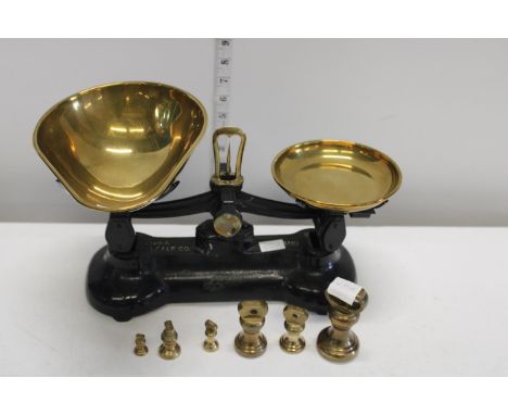 Set of Vintage Kitchen Scales with brass weights 