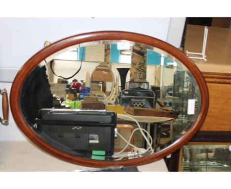 Vintage wooden Oval frame mirror with bevelled edge glass L66cm (no in-house postage) 