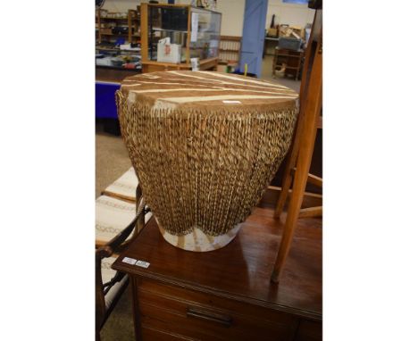VINTAGE HIDE UPHOLSTERED AFRICAN DRUM 