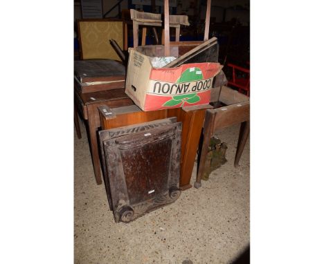 THREE VARIOUS 19TH CENTURY AND LATER SIDEBOARD DOORS AND PANEL, VARIOUS OTHER FURNITURE PARTS 