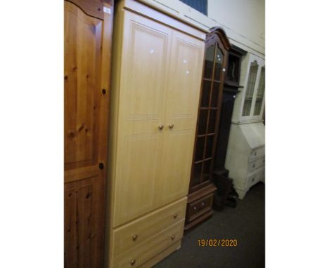 MODERN LIGHT WOOD WARDROBE WITH TWO DRAWERS UNDER 
