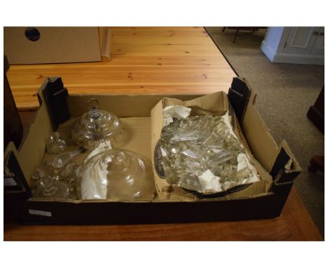 TWO LEAD CRYSTAL HANGING LIGHT FITTINGS TOGETHER WITH PRISMATIC DROPS ETC 