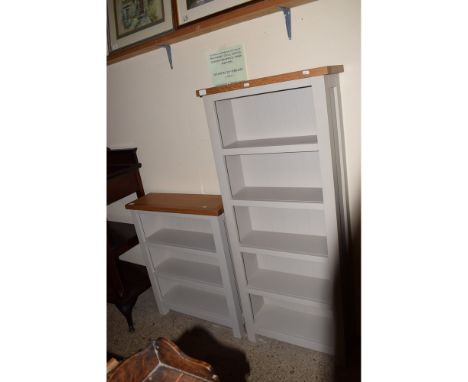LIGHT OAK MOUNTED AND GREY PAINTED SET OF TWO MODERN BOOKSHELVES 