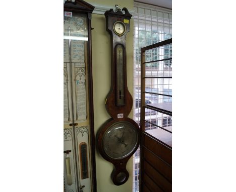 A 19th century mahogany and line inlaid four wheel barometer, by D Molinari, Halesworth, 