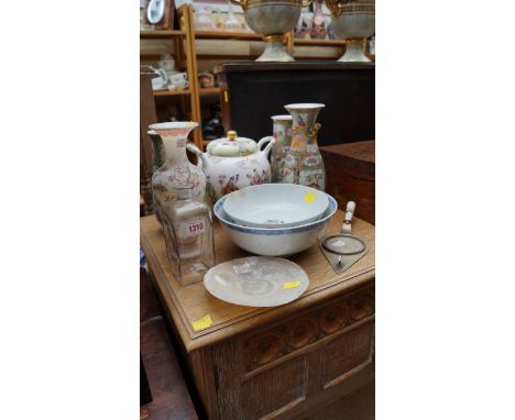 A small quantity of Oriental porcelain; together with a mother of pearl dish; a Spode pot-pourri vase and cover; a Georgian c