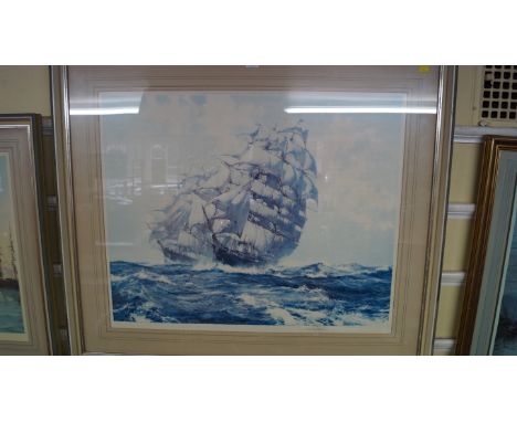 Montague Dawson, 'The Mighty Clippers - Taeping & Ariel', signed in pencil, blind stamped, Frost & Reed label verso, colour p