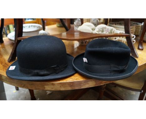Two vintage hats, to include a 'Dunn & Co' bowler; and a Falcon Homburg.