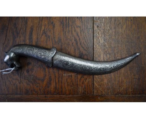 A Persian dagger and sheath, with Damascus decoration. 