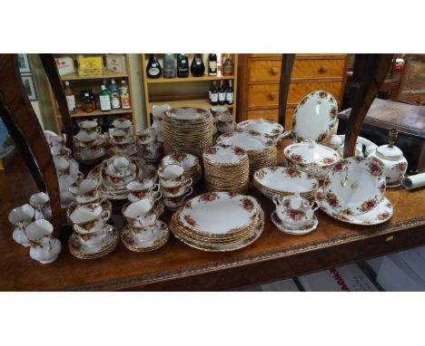 An extensive Royal Albert 'Old Country Roses' pattern tea and dinner service, to include a telephone and a lampbase. 