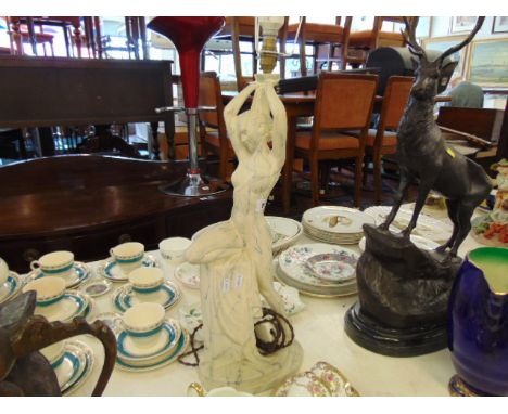An Artdeco lady lamp, shade a.f