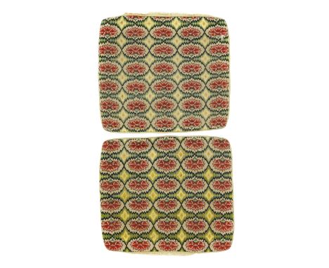 A pair of cushion coversIn 18th century styleWorked with flame stitch embroidery designed with rows of lozenge form enclosing