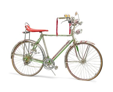 A rhinestone encrusted bicycle customised by Bill Whitten for Sir Elton John and used on stageWith red and silver rhinestone 