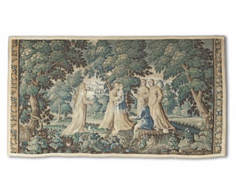 A Verdure tapestryProbably French, late 17th centuryThe bucolic scene with typical verdant foliage in the immediate foregroun