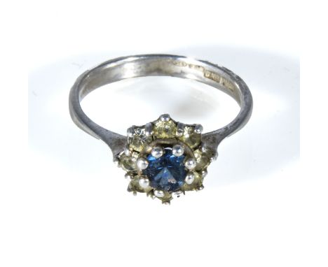 Silver dress ring fully hallmarked with coloured stones