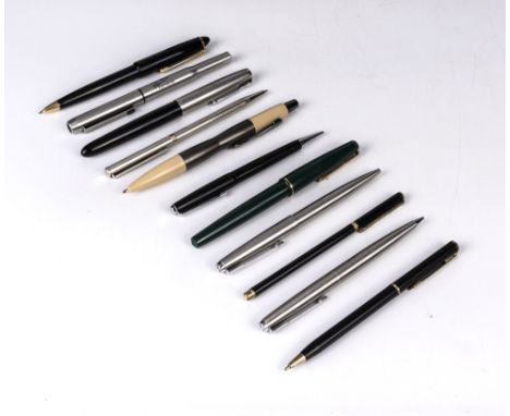 A collection of assorted pens and fountain pens, &nbsp;including five Parker pens and an engine turned pen.