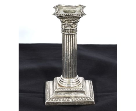 Silver candlestick of Corinthian column shape, with removable sconce Birmingham 1936 makers mark WH. 6" high