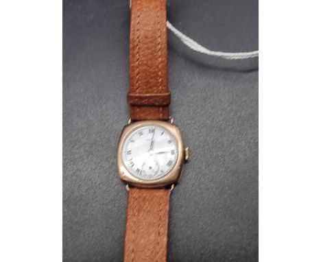A 1930s Rolls 9ct gold manual wind wristwatch,&nbsp;32mm, hallmarked London 1938, on replacement brown leather strap. 