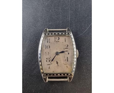 A 1920s niello tonneau manual wind wristwatch, 26mm. 