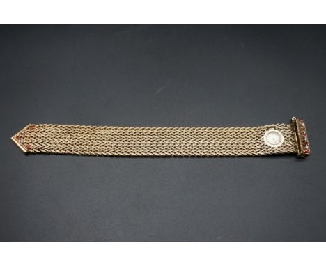 An impressive circa 1970 Bueche-Girod yellow metal mesh bracelet watch,&nbsp;manual wind, with 10mm dial, the bracelet set wi