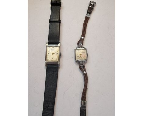 A vintage Paul Buhre stainless steel manual wind wristwatch, on replacement black leather strap; together with a ladies wrist