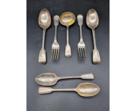 Seven items of Victorian silver Military fiddle and thread pattern cutlery, by&nbsp;Chawner &amp; Co, London, different dates