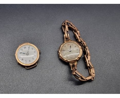 A vintage 9ct gold manual wind ladies wristwatch,&nbsp;26mm, on gold plated expanding bracelet; together with another similar