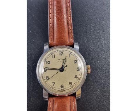 A vintage Koh-i-noor plated and stainless steel manual wind wristwatch,&nbsp;34mm, on leather strap; together with a 1940s Pe