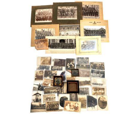 Large quantity of WWI era photographic post cards, of European military subjects together with 9 military group photographs W