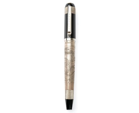 TIBALDI: Bentley at Brooklands Sterling Silver Limited Edition 550 Rollerball PenSterling silver barrel engraved with a scene