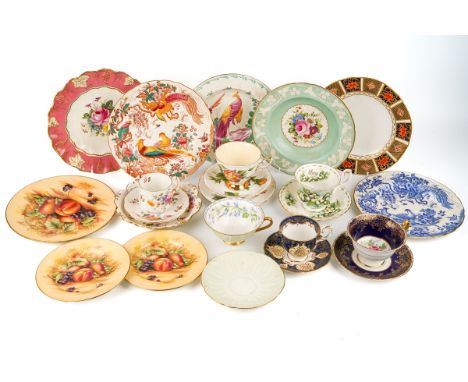 A collection of porcelain, to include three Aynsley Orchard gold plates; seven Royal Crown Derby wall plates; together with s