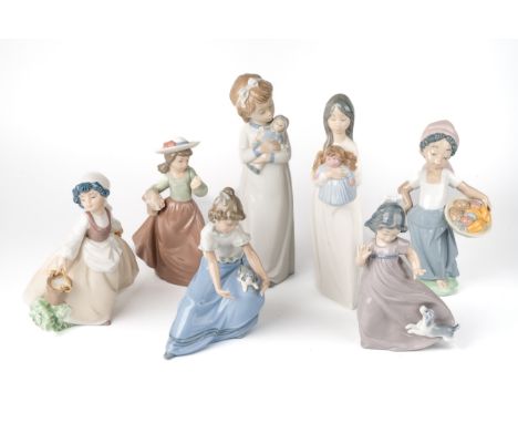 A collection of seven Nao girl figures, tallest 25cm In good overall condition