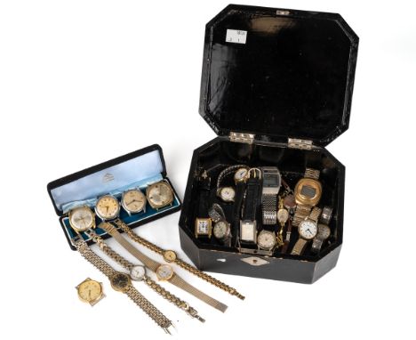 A collection of wristwatches, including ladies and gent's, Lorus, Avia, Sekonda, Rotary etc; watch cases including MuDu, Jung