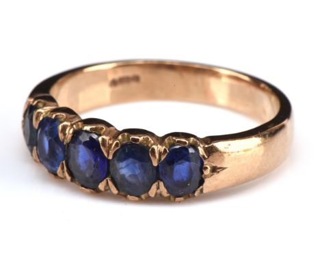 Five stone sapphire ring, set with oval cut sapphires, mounted in 9 ct gold, ring size TCondition Report:  Gross weight 4.6gO