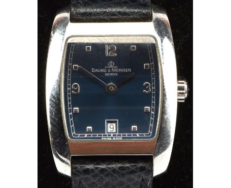 Baume and Mercier A Ladies stainless steel wristwatch, the signed  blue dial with dot and Arabic numeral hour markers, date a