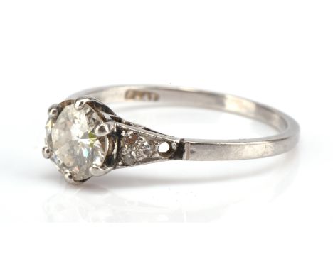 Single stone transitional cut diamond ring, set with round cut diamonds to the shoulders, estimated diamond weight 1.12 carat