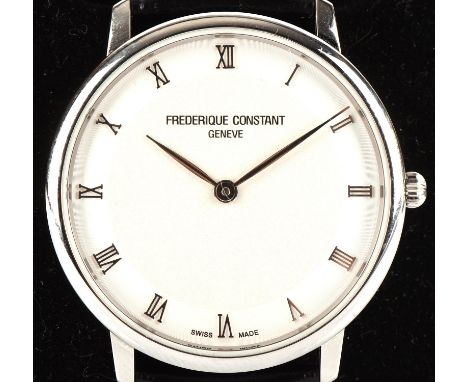 Frederique Constant  A gentlemen's wristwatch, stainless steel case featuring a silvered dial with Roman numerals, powered by