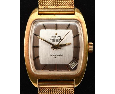 Zenith A Gentleman's 28800 Gold plated wristwatch, the signed silvered square dial with Baton hour markers and date at 4, fit