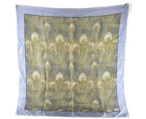 LIBERTY classic peacock feather design square silk scarf in blue colour way (87cm x 89cm)Condition Report:  Good condition wi