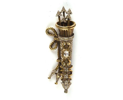 Early 1950's Christian Dior 'Quiver' Brooch by Michel Mayer, with bow and arrows in a basket design set with pave round cut g