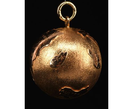 Globe pendant, with polished country with engraved names, and textured seas and oceans, measures 24mm in diameter, bail stamp