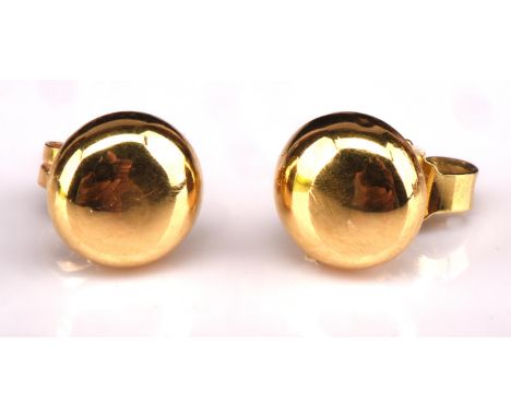 A pair of yellow gold stud earrings 8mm in diameter, hallmarked 18 ct, with post and butterfly fittings, comes with original 