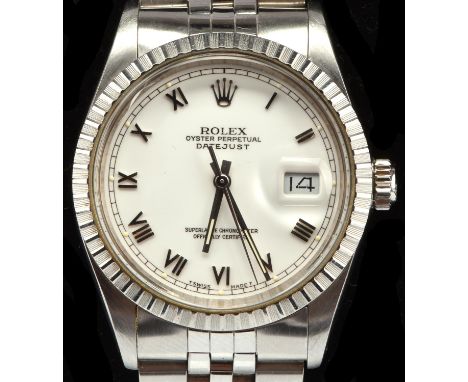 Rolex a Gentleman's Oyster Perpetual Datejust, a reference16030, stainless steel chronometer wristwatch, signed white dial wi