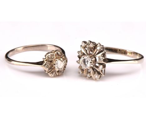 Two rings, including a diamond floral cluster ring weighing an estimated total weight 0.15 carats tested 9 ct, ring size L, a