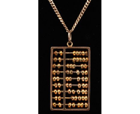 Abacus pendant measuring 32x20mm on a sliver gilt chain measuring 63cm with spring clip clasp, stamped 14 ct and gilt metal f