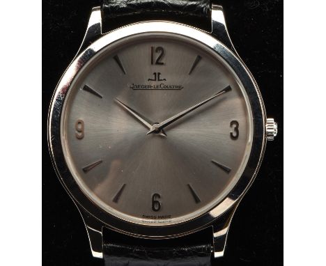 Jaeger LeCoultre A Gentleman's Master Ultra Thin watch, reference 145.3.79S, white gold wristwatch, signed silver dial with b