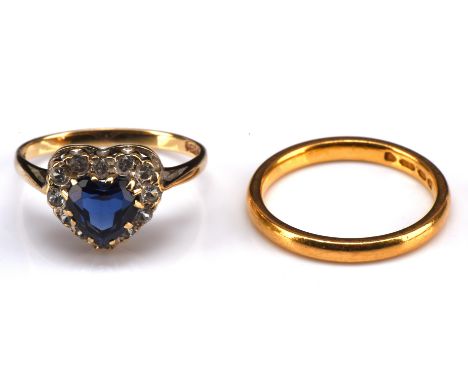 1960's heart shaped blue synthetic sapphire cluster, surrounded by white round cut sapphires, in 9 ct hallmarked London 1963,