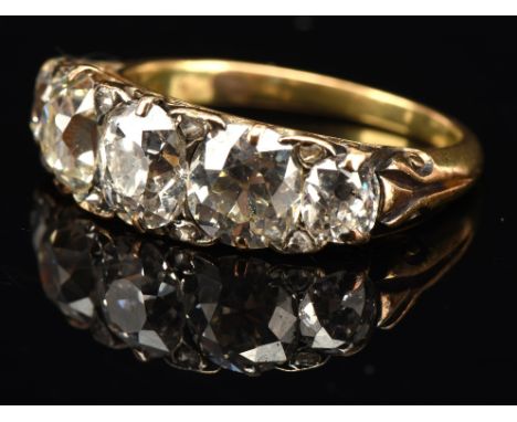 Antique five stone diamond ring, set with old cut and rose cut diamonds, with an estimated total diamond weight of 3.20 carat