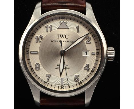 IWC a reference 3255 Fliegeruhr/spitfire mark XV1 stainless steel chronograph wristwatch, the signed two tone brushed silver 