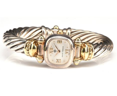 David Yurman, a bi coloured Ladies cable bangle watch, signed dial with Roman numeral hour markers at 3,6,9 and 12, fitted wi
