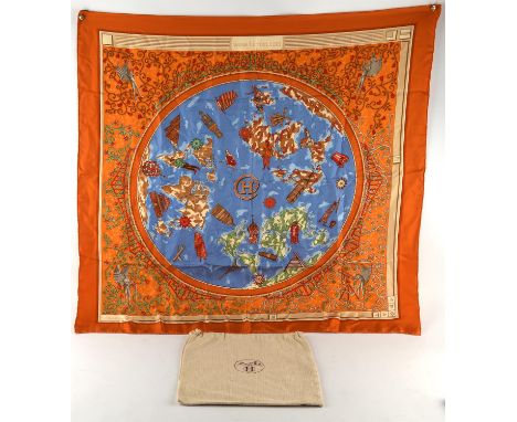 HERMES A square silk scarf by Christine Henry released c2001 (90cm x 87cm) with HERMES dust bag.Condition Report:  Good condi